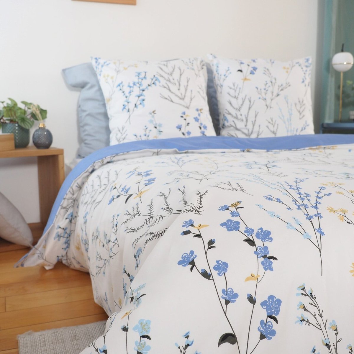 Parure housse de couette en satin de coton imprimée, Fanille blanc, C DESIGN HOME TEXTILE