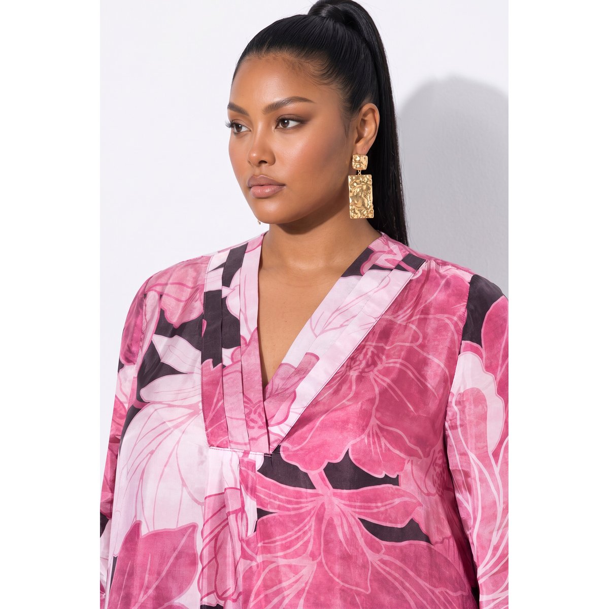 Robe en cupro mélangé, motif grandes fleurs prune foncé, ULLA POPKEN