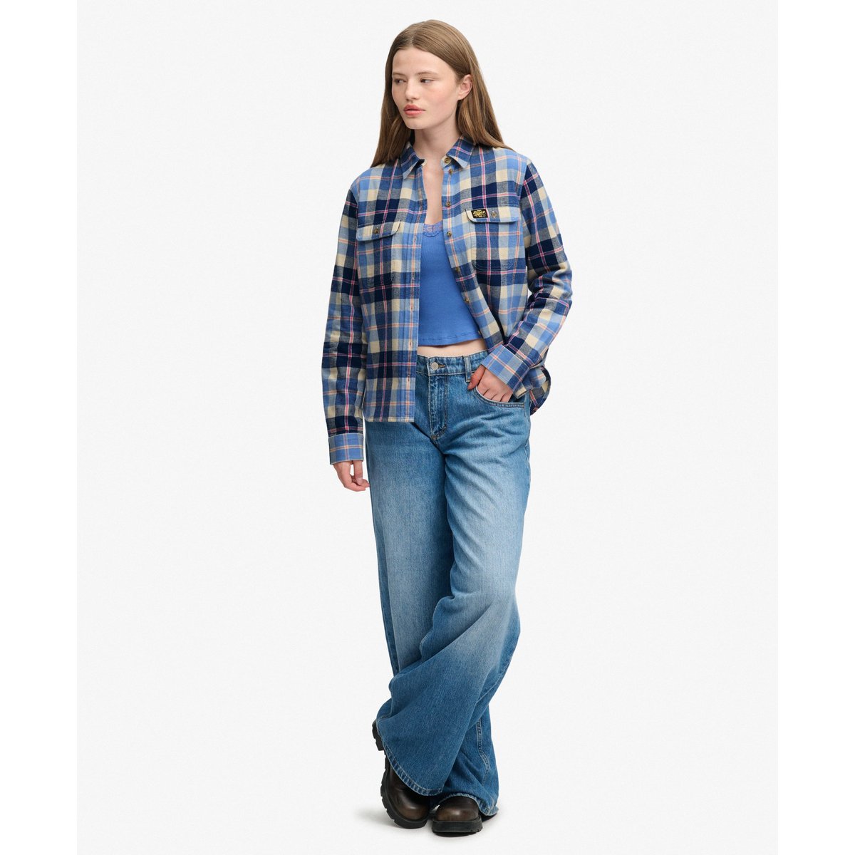 Chemise Flanelle Carreaux Coupe Décontractée bleu classique à carreaux, SUPERDRY