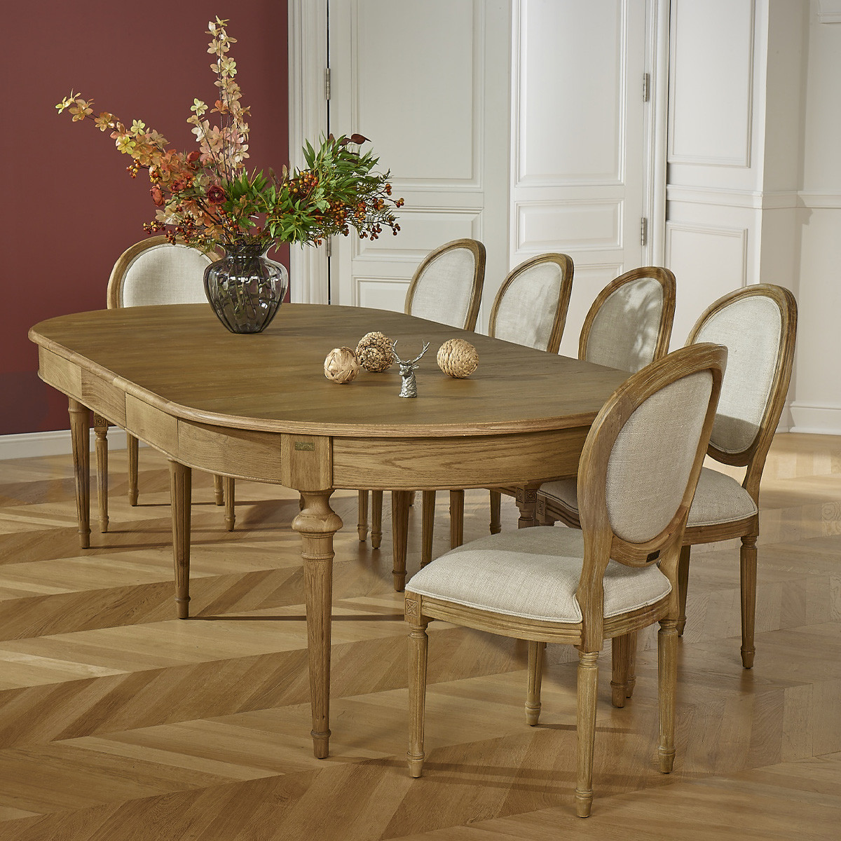 Table ovale en chêne 3 rallonges 4/10 couverts AMBRE marron, ROBIN DES BOIS