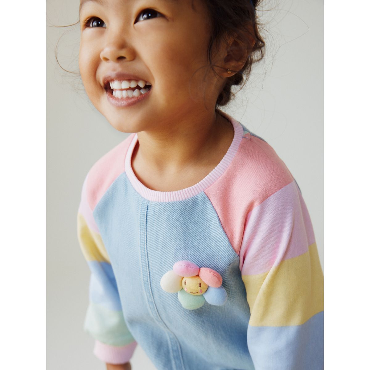 Robe en jean à manches raglan arc-en-ciel pastel, NEXT