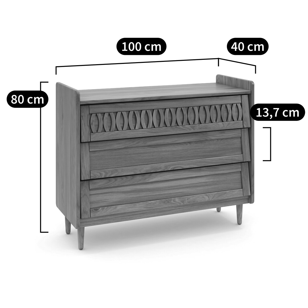 Commode 3 tiroirs, Malaya bois, LA REDOUTE INTERIEURS
