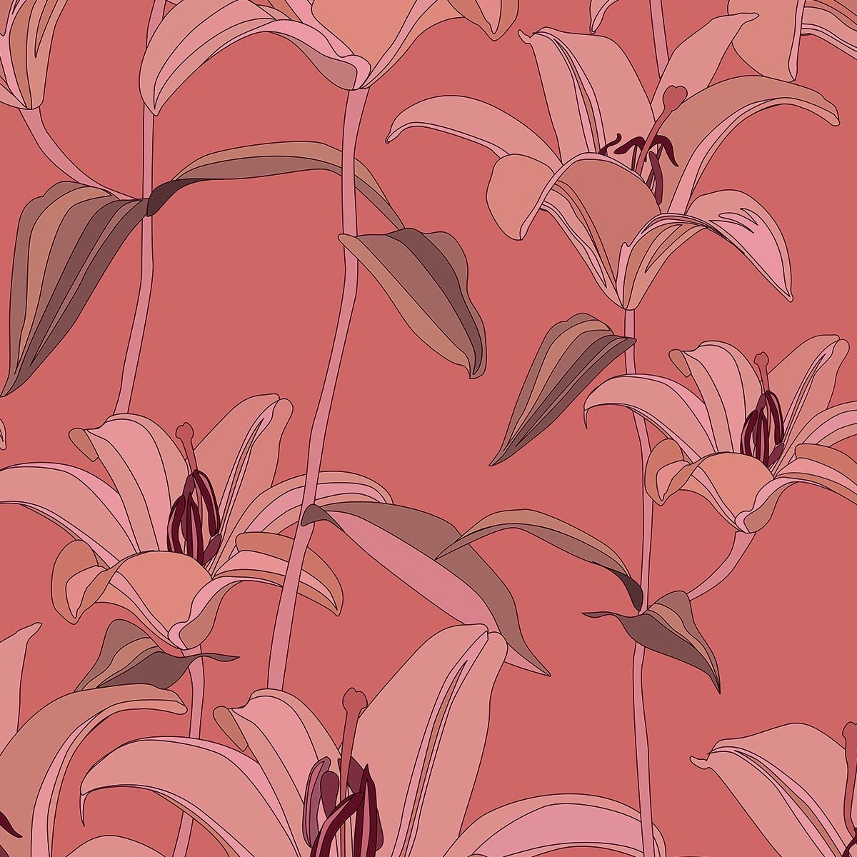 Papier peint panoramique fleurs pinky intissé, HEXOA