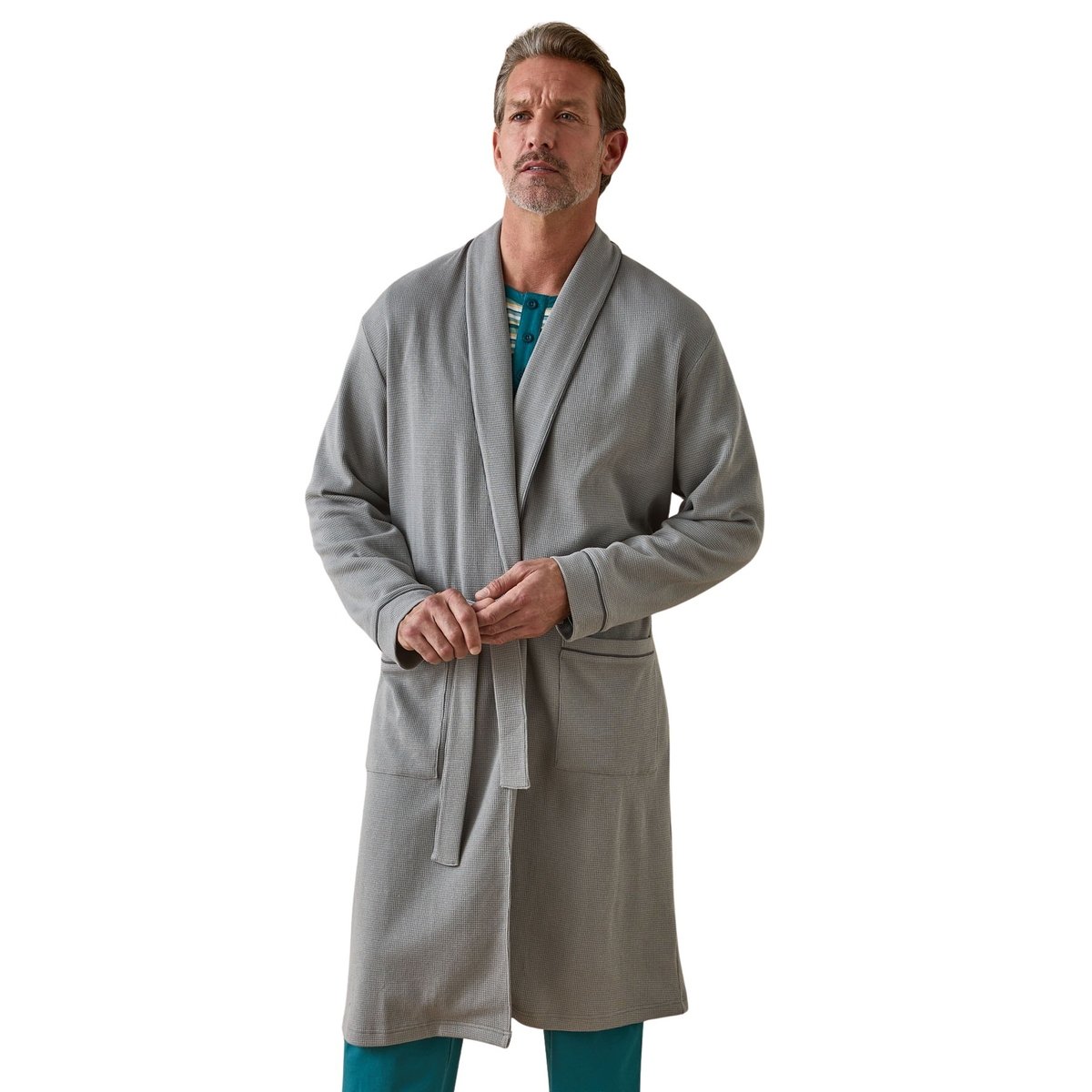 Robe de chambre maille nid d'abeille gris, DAXON