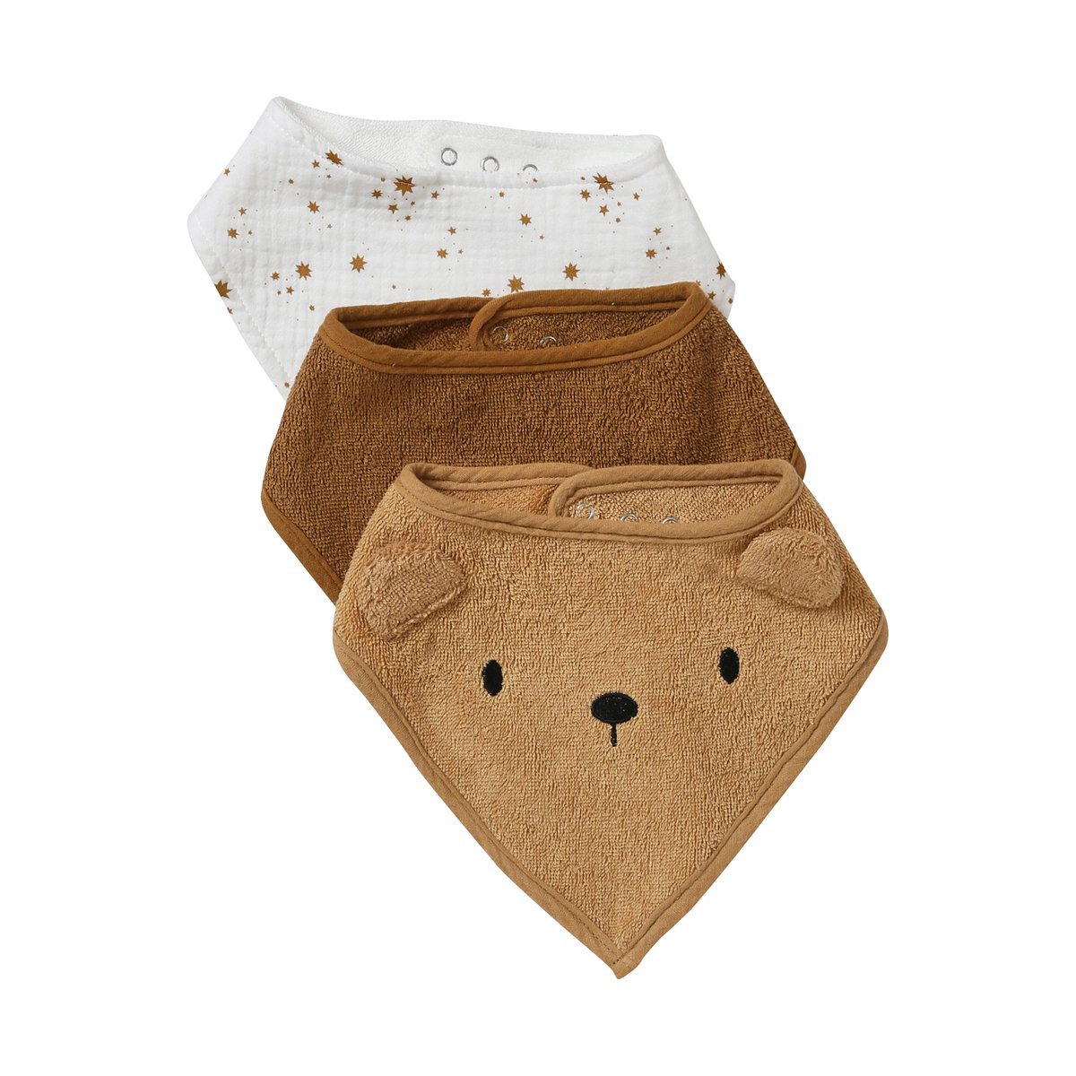 Lot de 3 bavoirs bandanas en éponge et gaze de coton caramel, VERTBAUDET