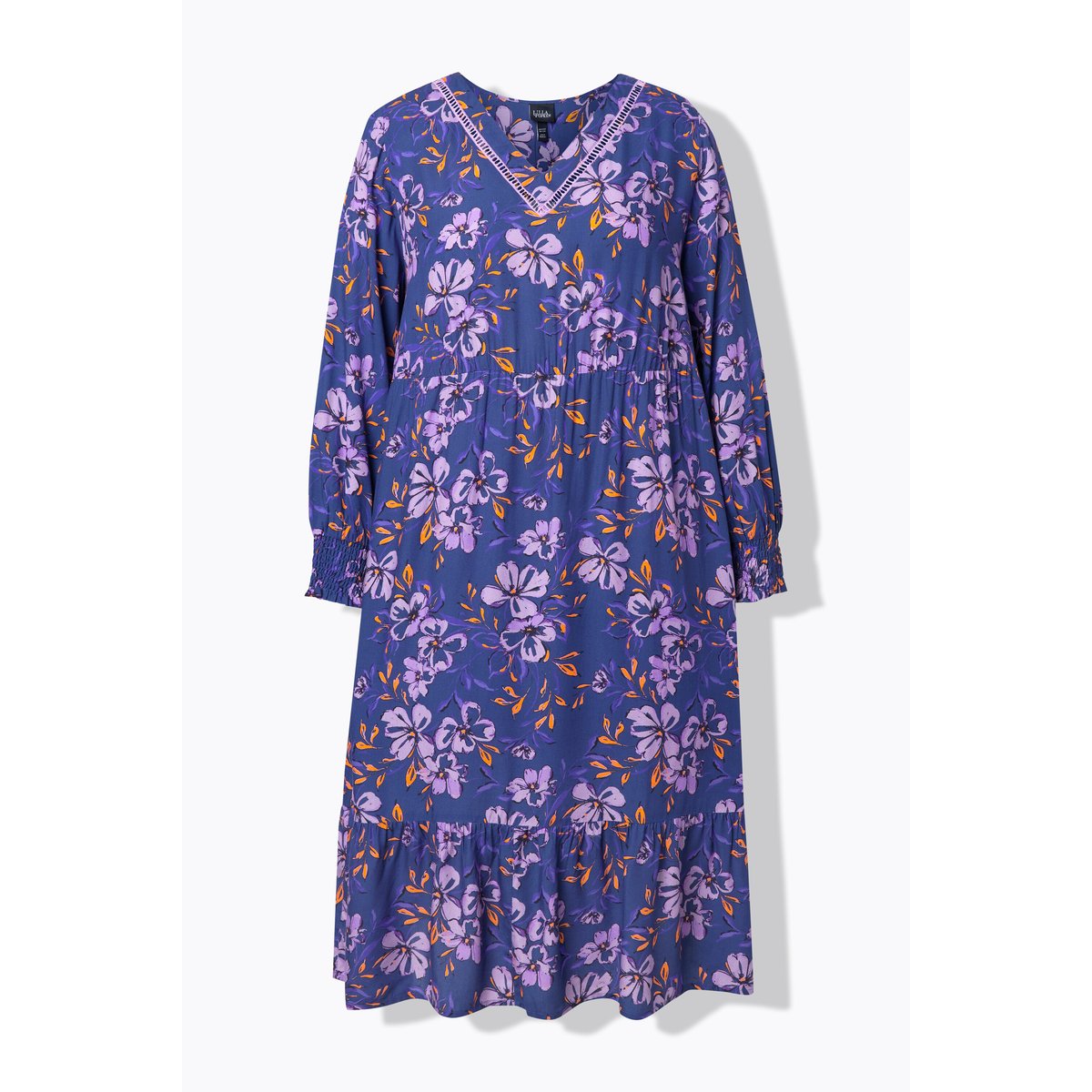 Robe midi à fleurs, coupe évasée bleu foncé, ULLA POPKEN