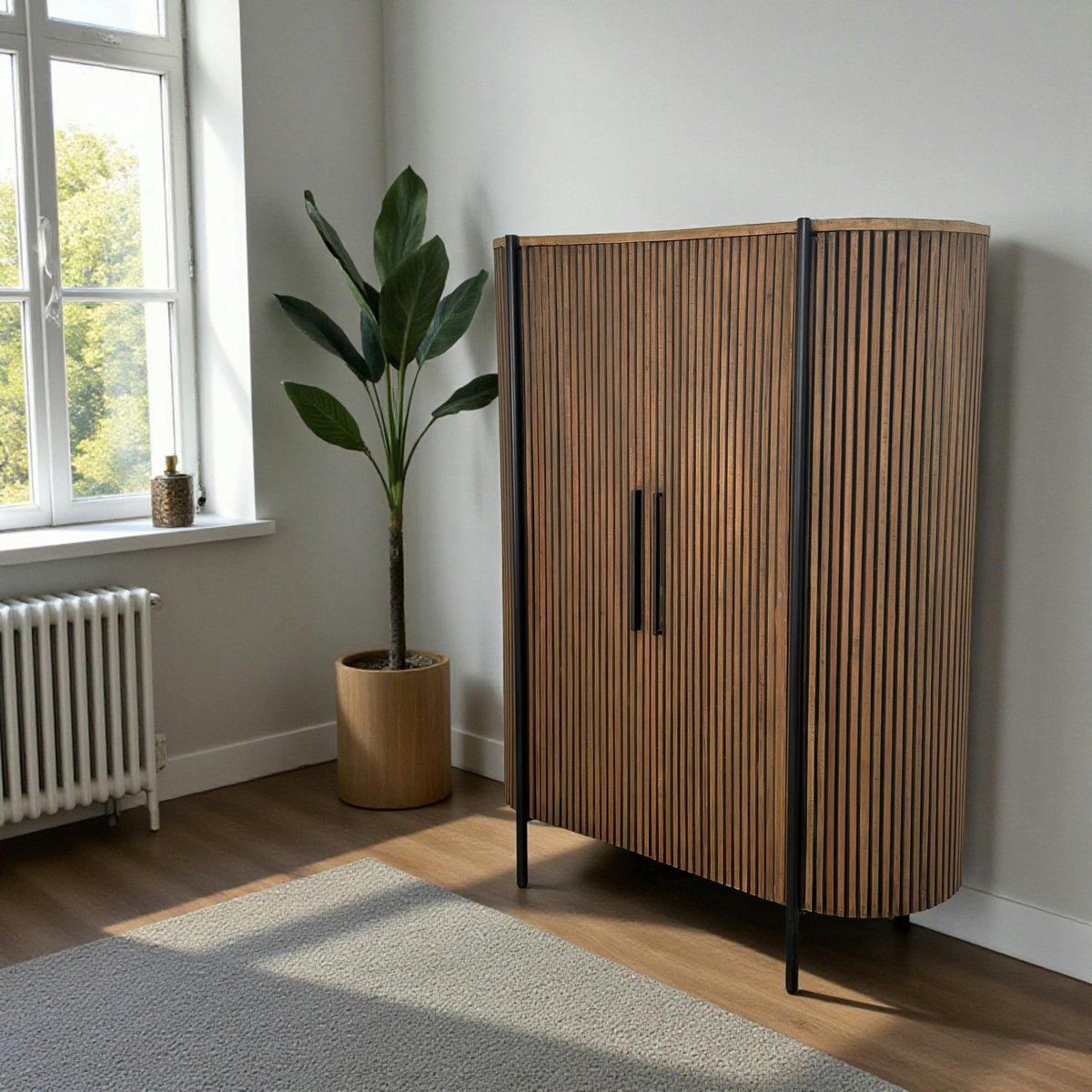 Buffet haut 2 portes côtés arrondis bois naturel TRANI bois naturel, PIER IMPORT