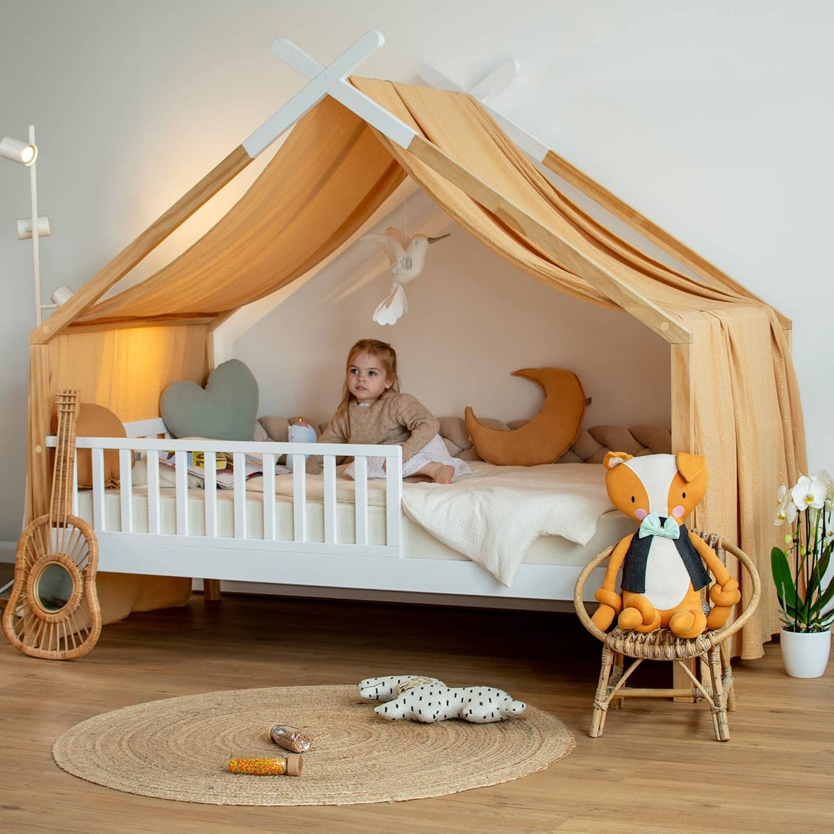 Toile de lit, ciel de lit cabane pois dorés JEANNE camel à pois or, SEVIRA KIDS