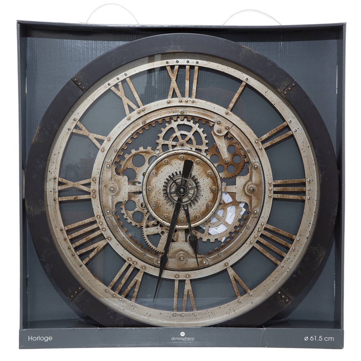 Horloge mécanique rouages apparents IVY noir, ATMOSPHERA