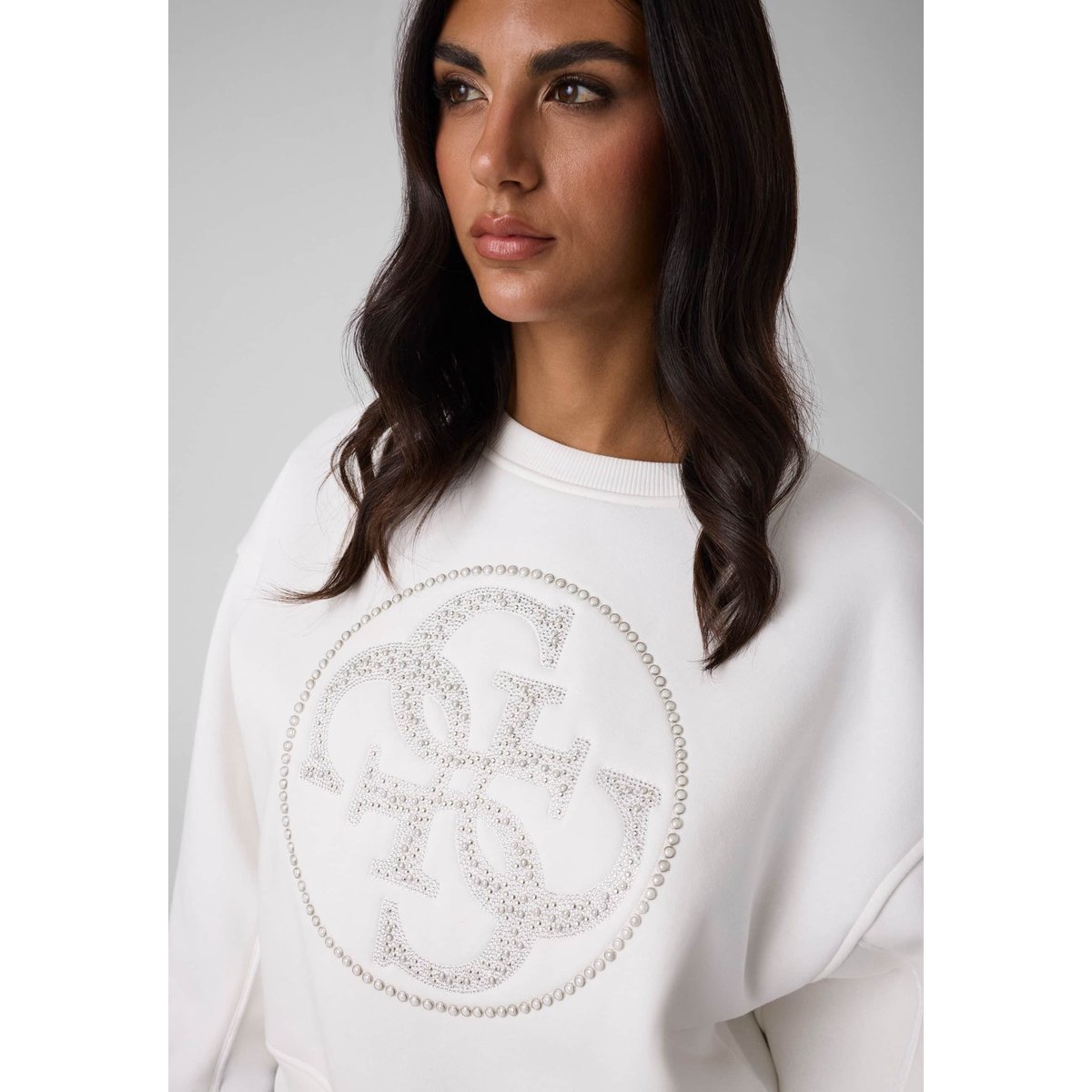 Sweatshirt Avec Strass blanc, GUESS