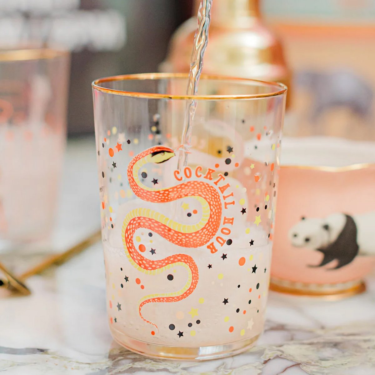 Verre Serpent multicolor , détails bords dorés, YVONNE ELLEN