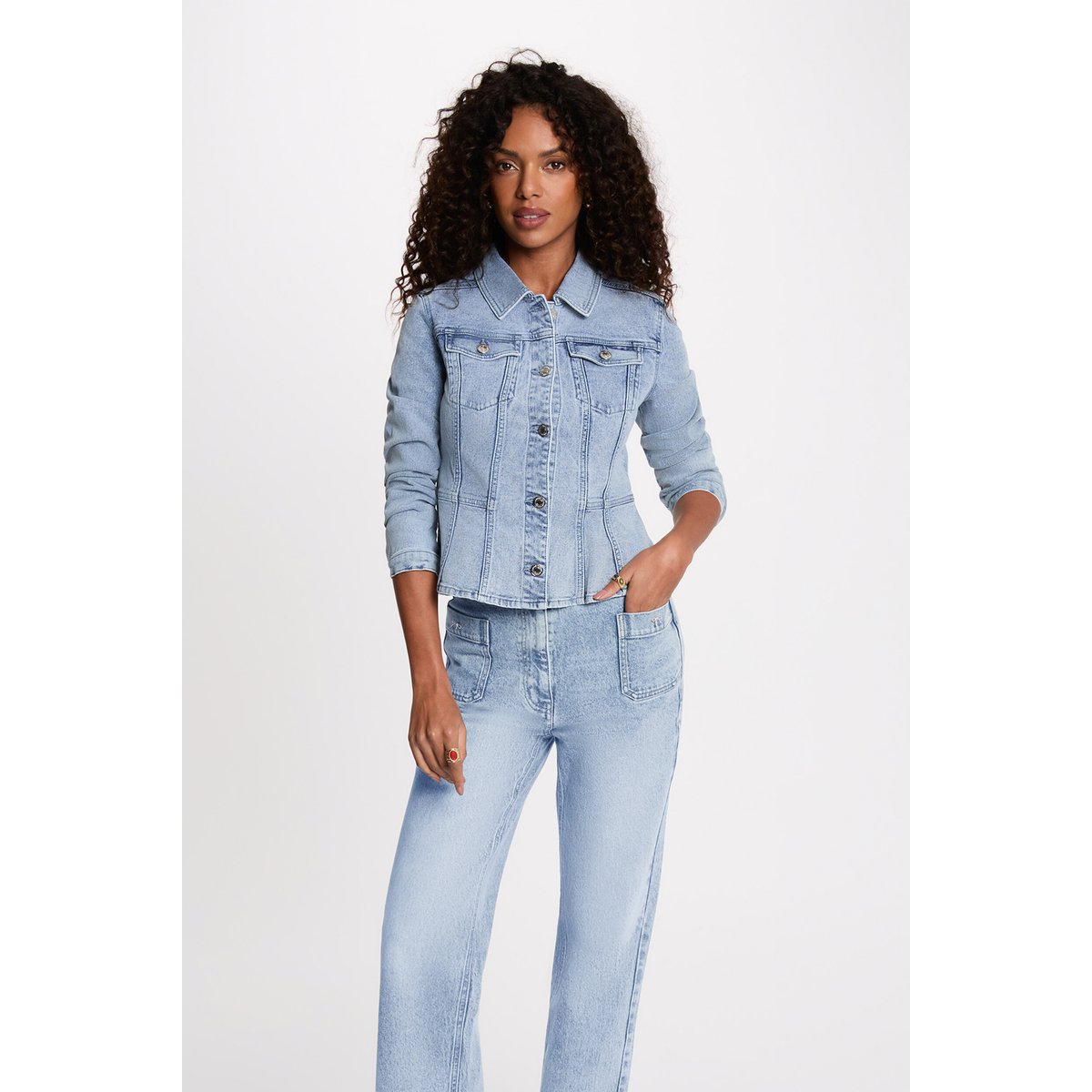 Veste jean ajustée denim double stone, MORGAN