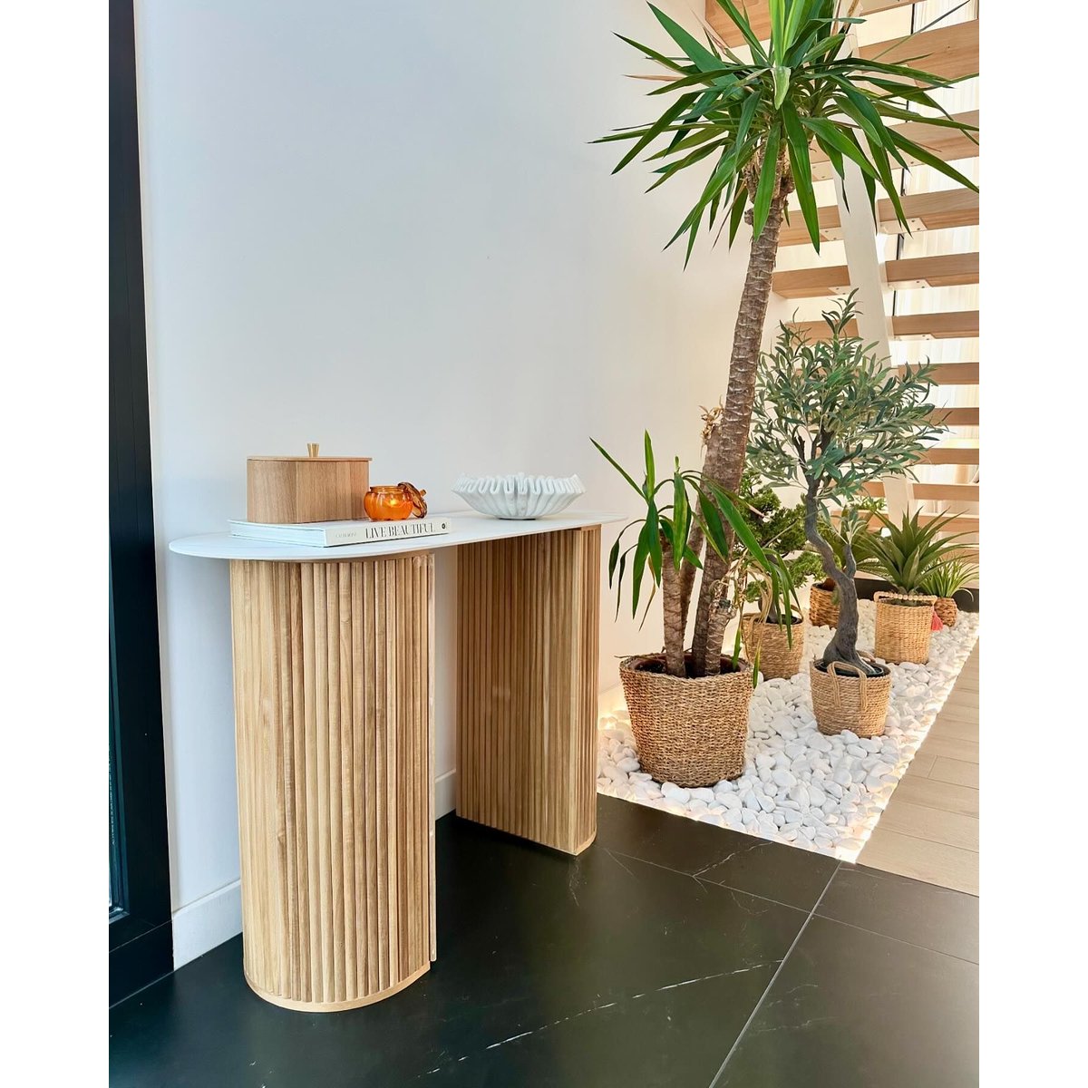 Console en bois, PIREUS marron et marbre, NORDLYS