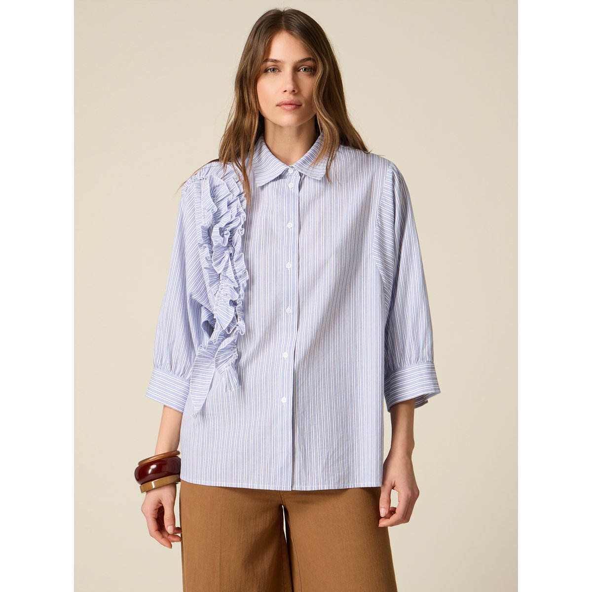 Chemise oversize à volants light - blue, OLTRE