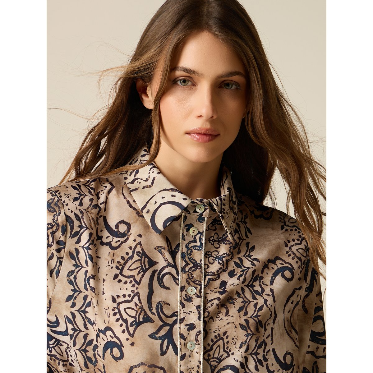 Chemise fantaisie beige, OLTRE