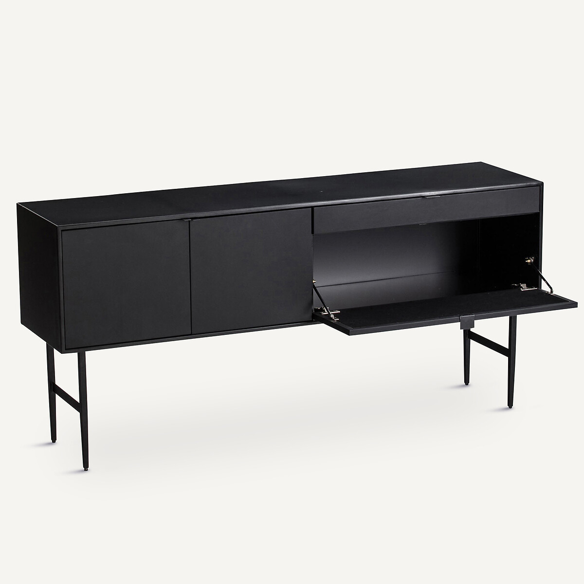 Buffet enfilade métal acier et cuir, Réalto noir, AM.PM