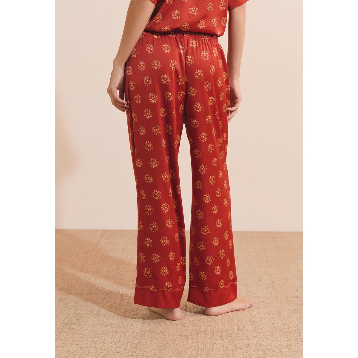Pantalon de pyjama à motifs fleurs satiné MIRAE imp fd marron, ETAM