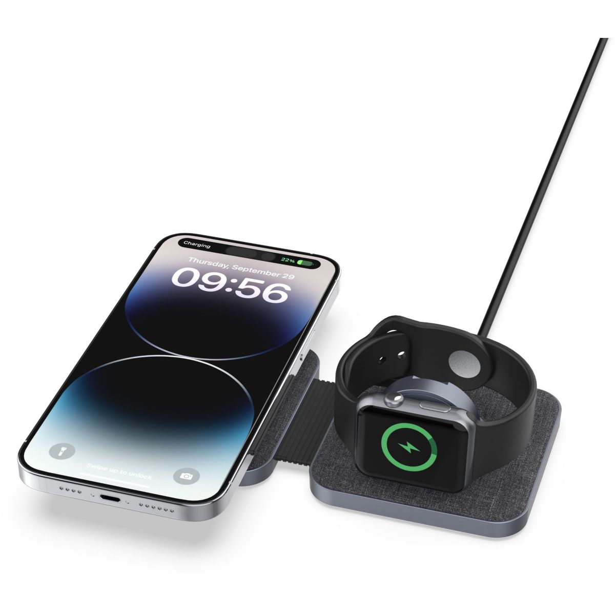 Chargeur sans fil MagSafe 2 en 1 plat pliable 15W couleur unique, ADEQWAT