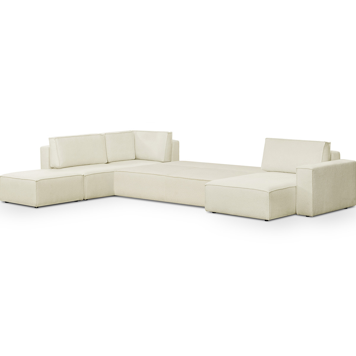 Canapé d'angle gauche convertible 8+1 places en tissu bouclé - HARPER MOD ecru, HOMIFAB