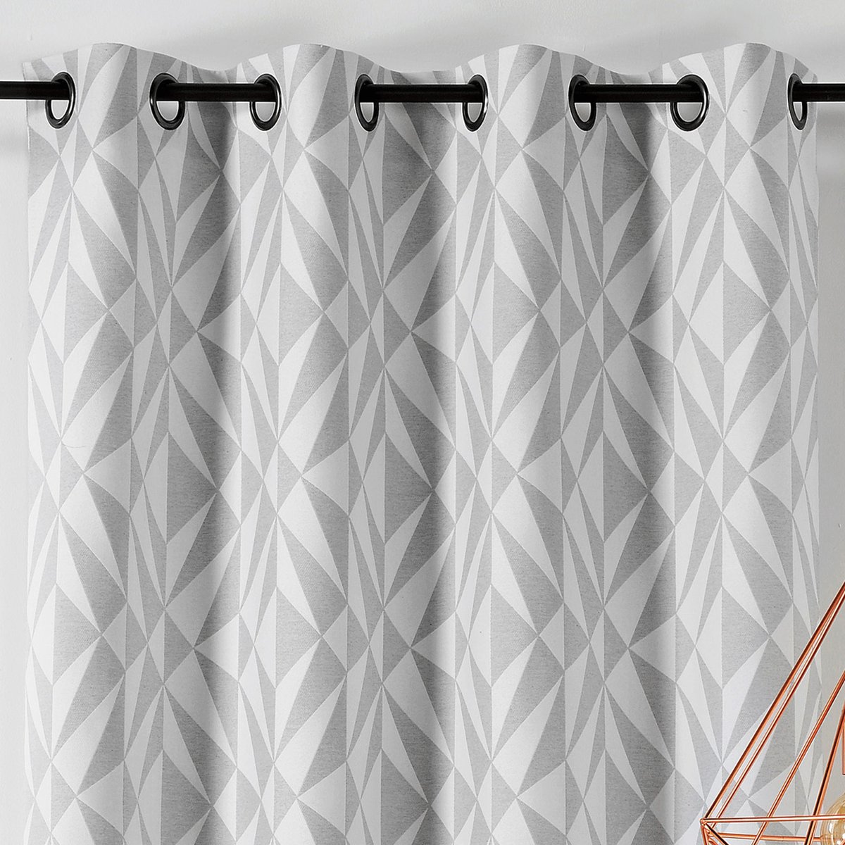 Rideau jacquard géométrique gris clair, LINDER