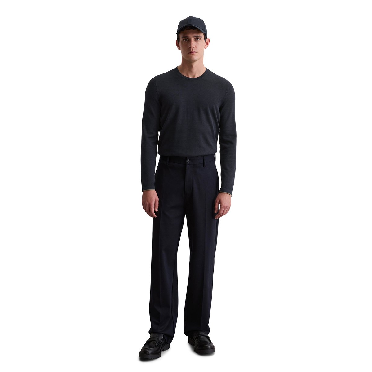 Pantalon modèle Mossbo DFB Travel Collection en mélange interlock-viscose bleu foncé, MARC O'POLO