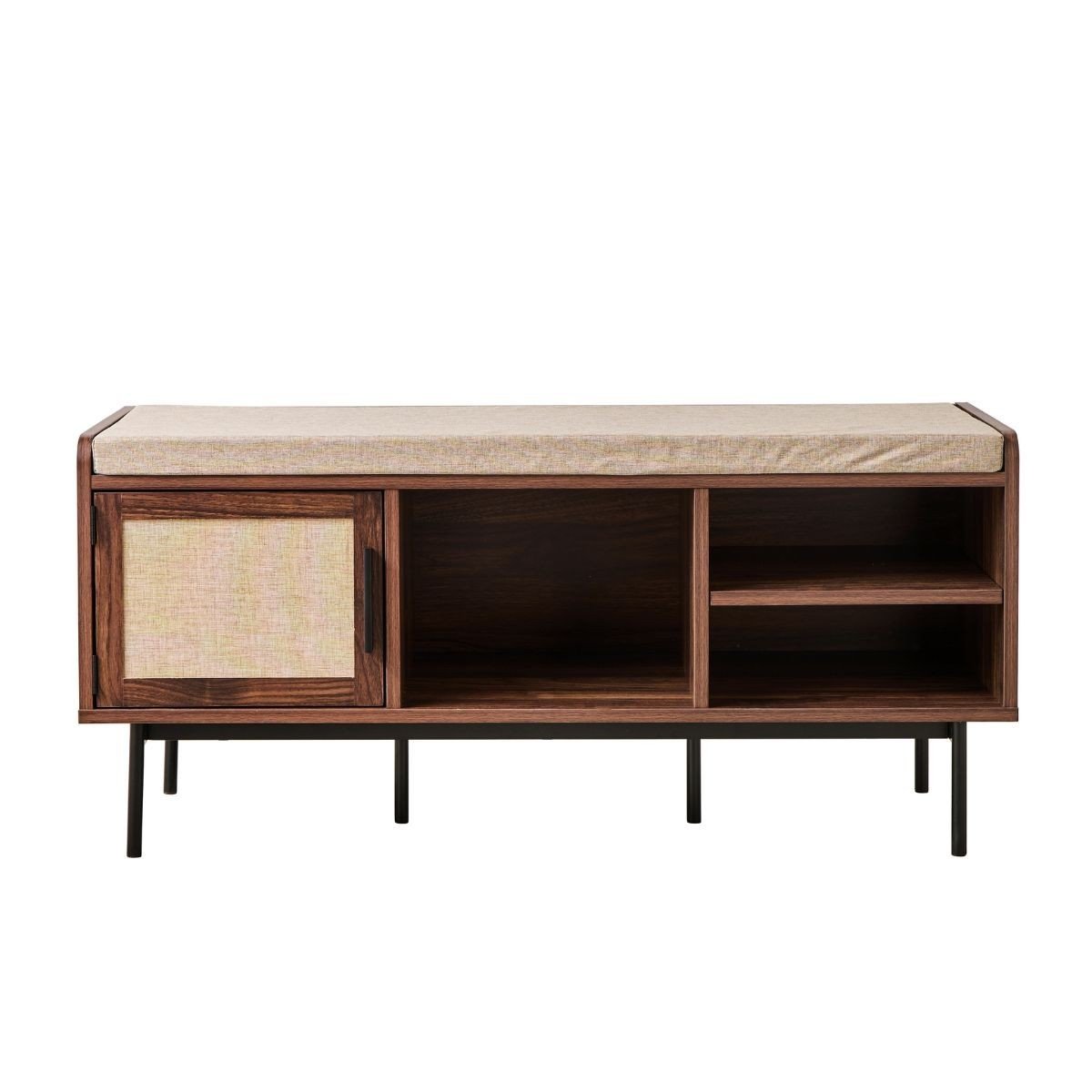Banc d'entrée décor noyer 1 porte avec façade en tissu  JETSON bois foncé, CALICOSY
