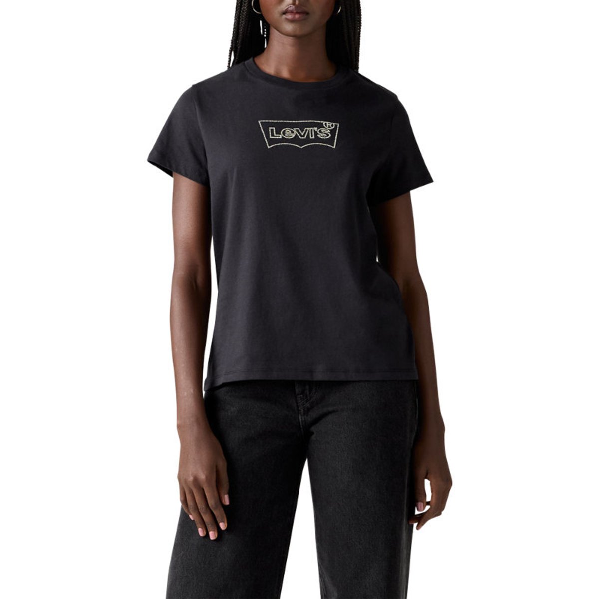 T-shirt en coton noir à coupe ajustée pourvu de manches courtes noir, LEVI'S