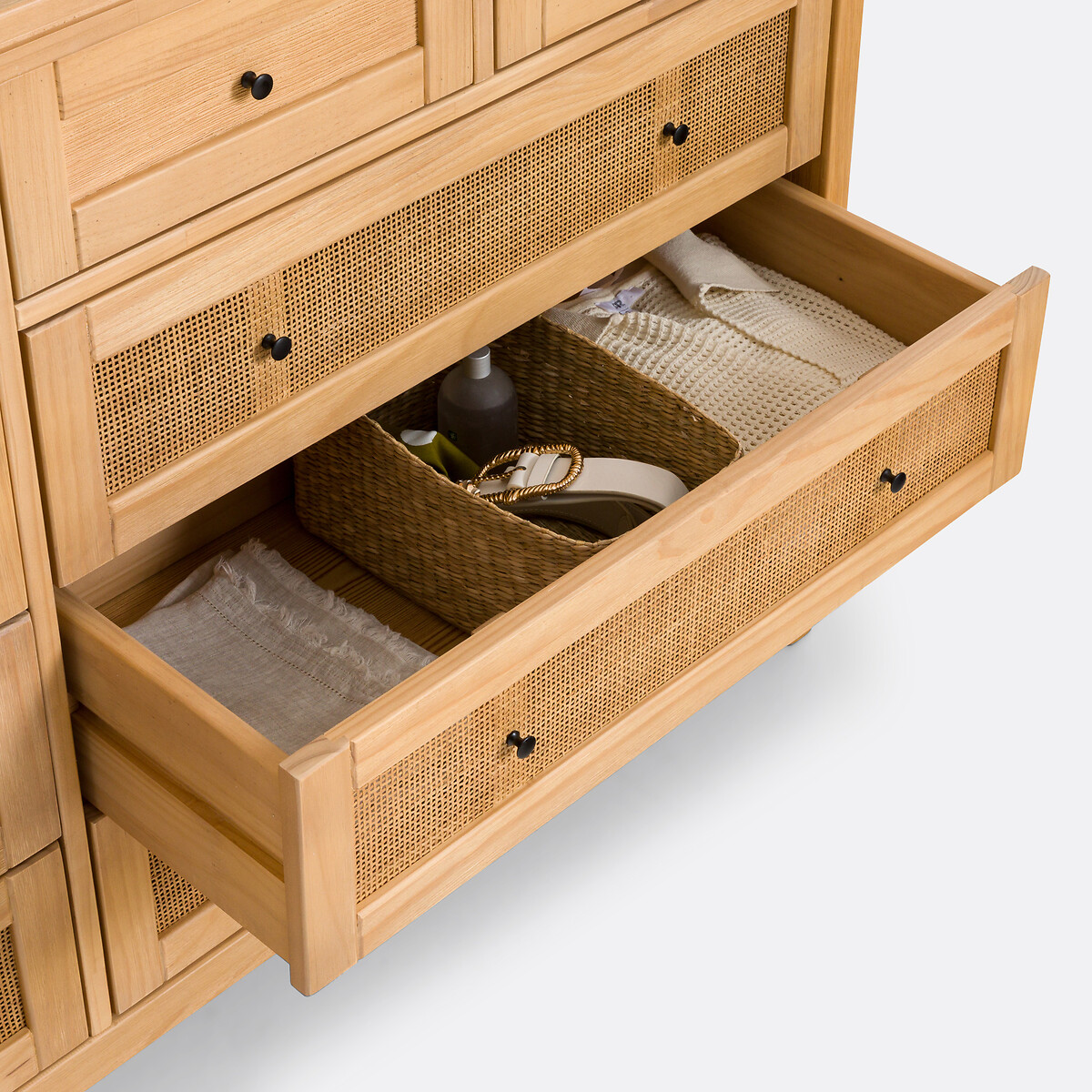 Commode en pin massif et cannage 10 tiroirs, Gabin naturel, LA REDOUTE INTERIEURS