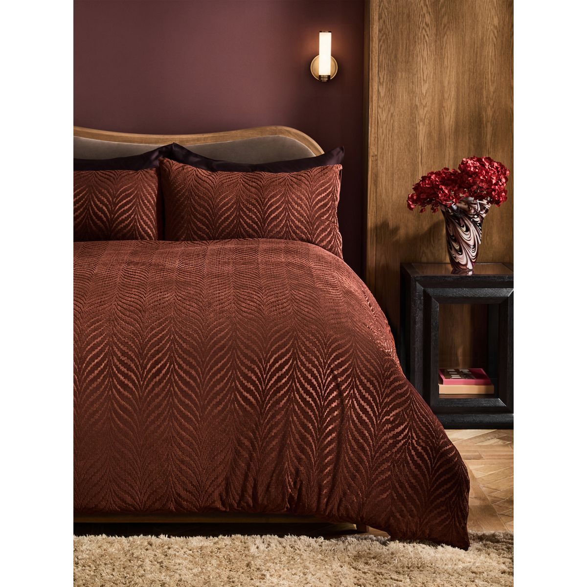 Parure de lit texturée en velours marron rouille, NEXT