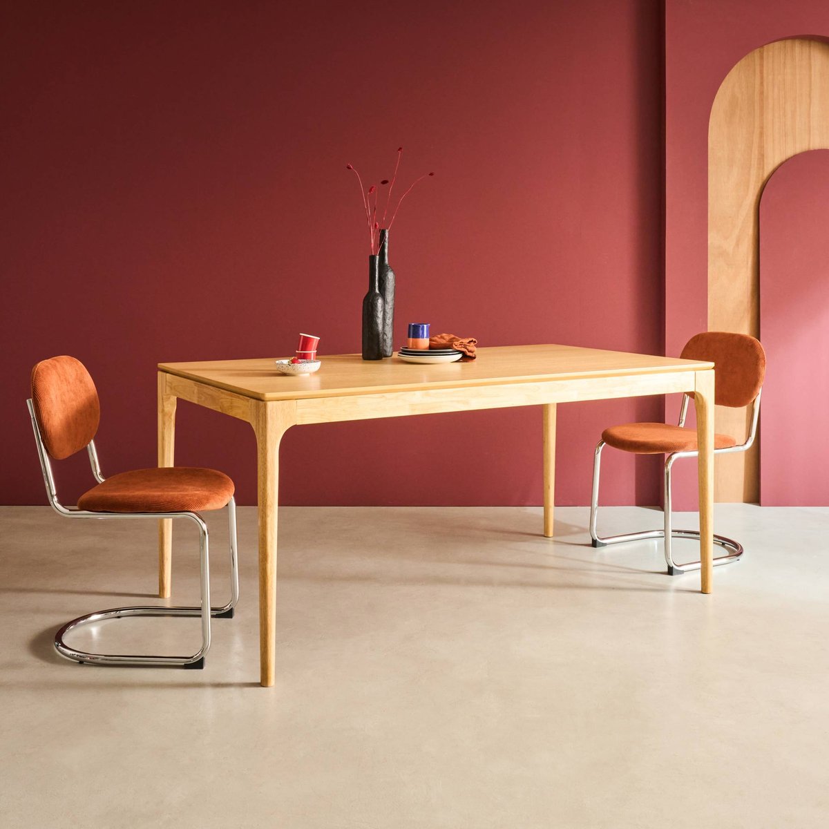 Table à manger rectangulaire bois d'hévéa et placage frêne 6 places ELENA noyer, SWEEEK