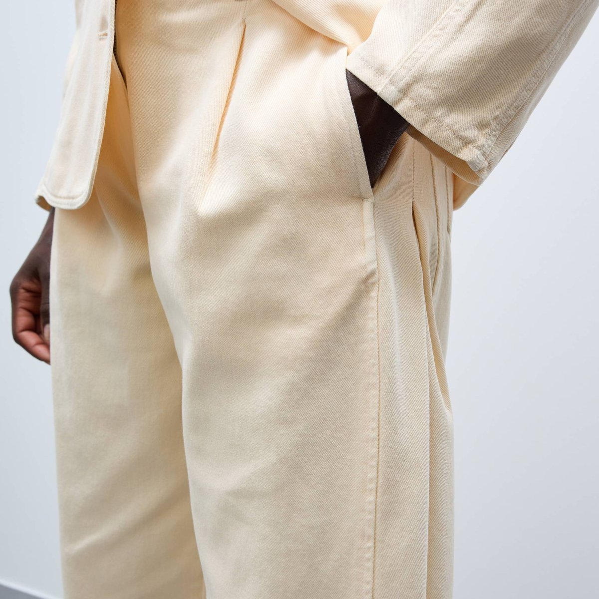 Pantalon barrel en coton, poches côtés butter cream, MONOPRIX