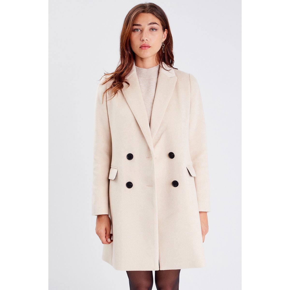 Manteau droit boutonné beige, CACHE CACHE