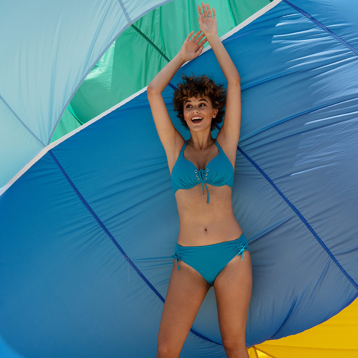 Bas de maillot culotte ajustable texturé ALLURE bleu turquoise, LAURA BY JANINE ROBIN