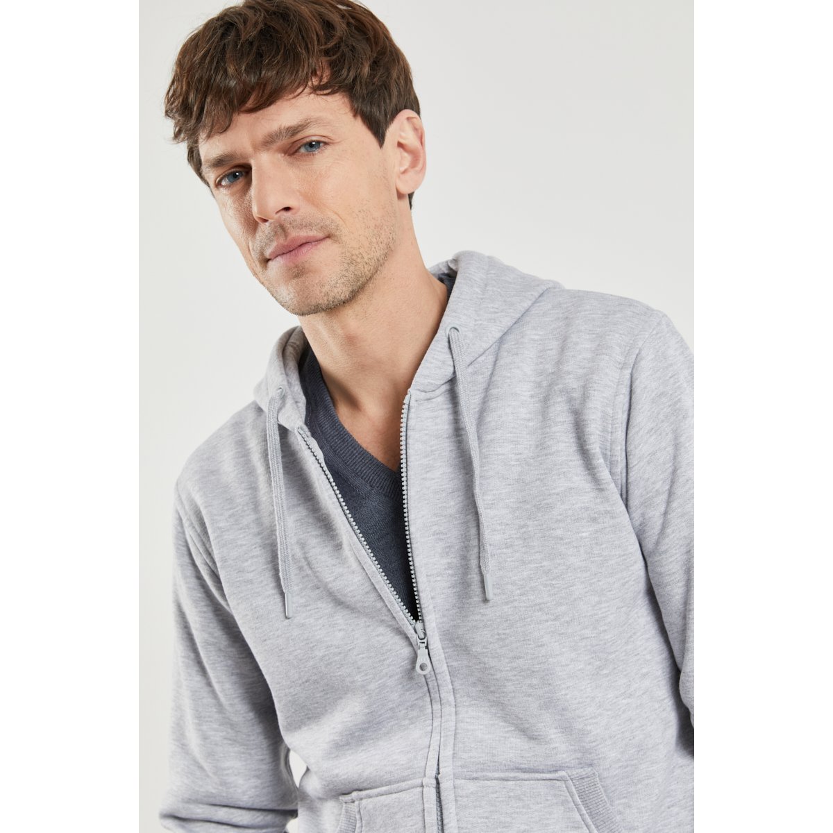 Sweat zippé mixte gris chiné, ARMOR-LUX