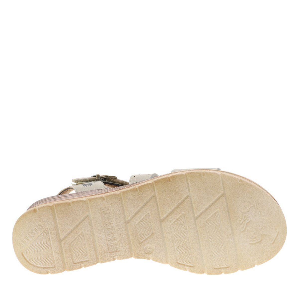 Sandales beiges à semelle compensée effet bois et à boucle à ardillon beige, MUSTANG