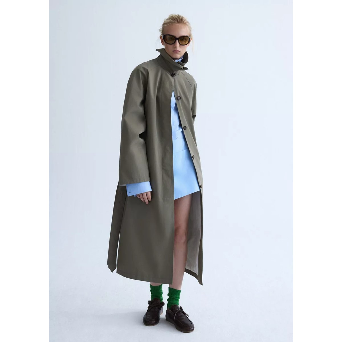 Jupe en popeline bas asymétrique bleu ciel, MANGO