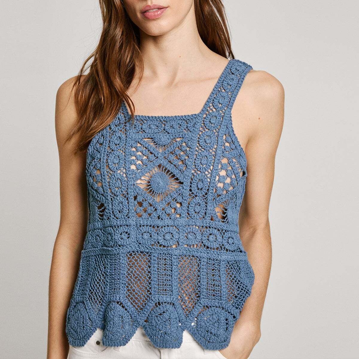 Top À Bretelles Au Crochet bleu acier, PEPE JEANS