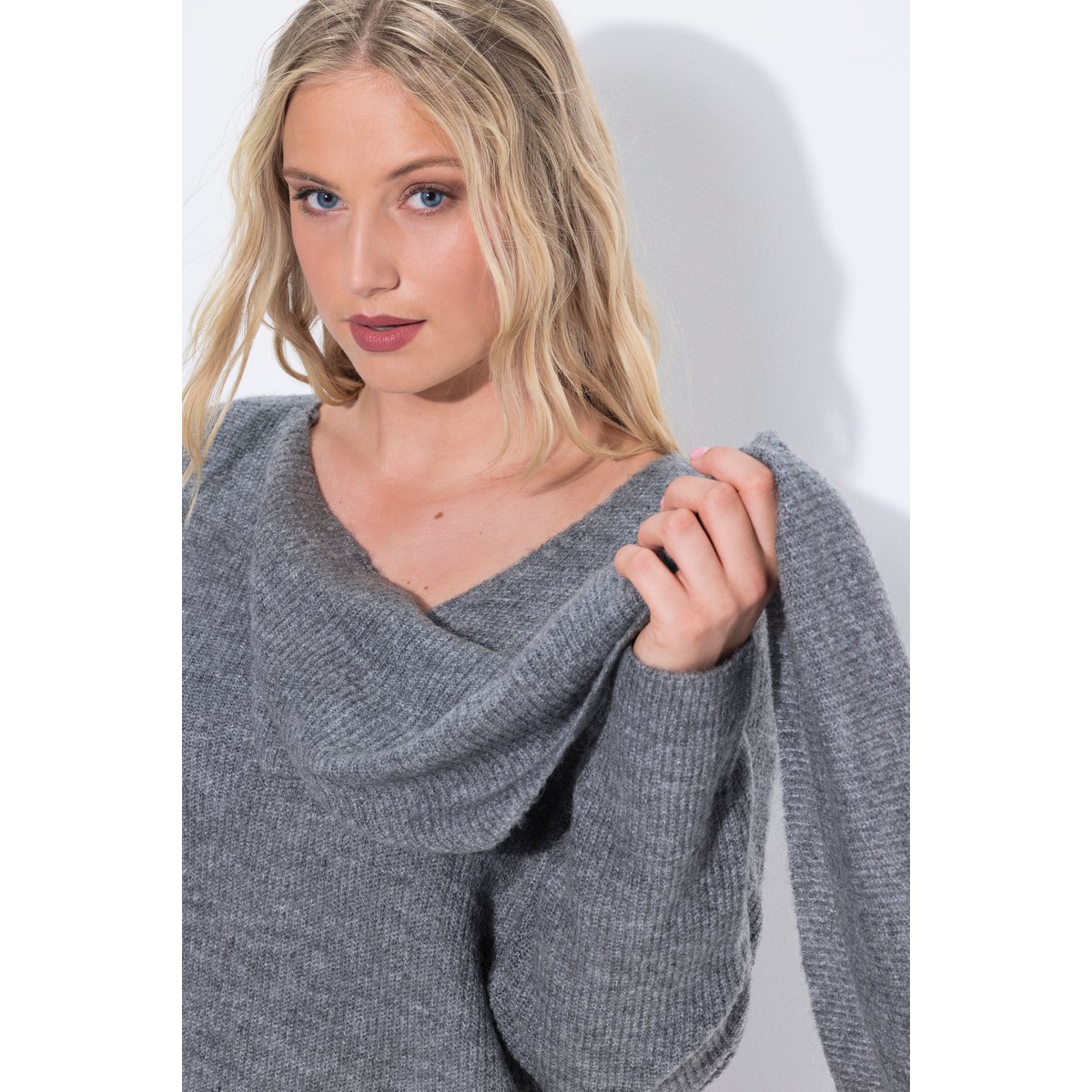 Pull en maille côtelée à manches longues gris béton, ULLA POPKEN