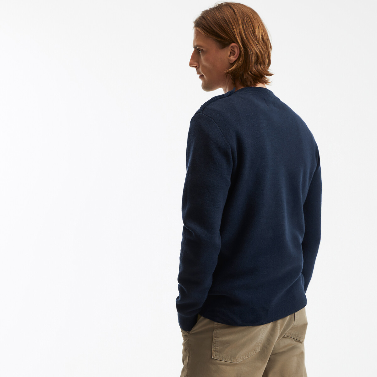 Fine Knit Buttoned Jumper with Crew Neck navy blue, LA REDOUTE COLLECTIONS