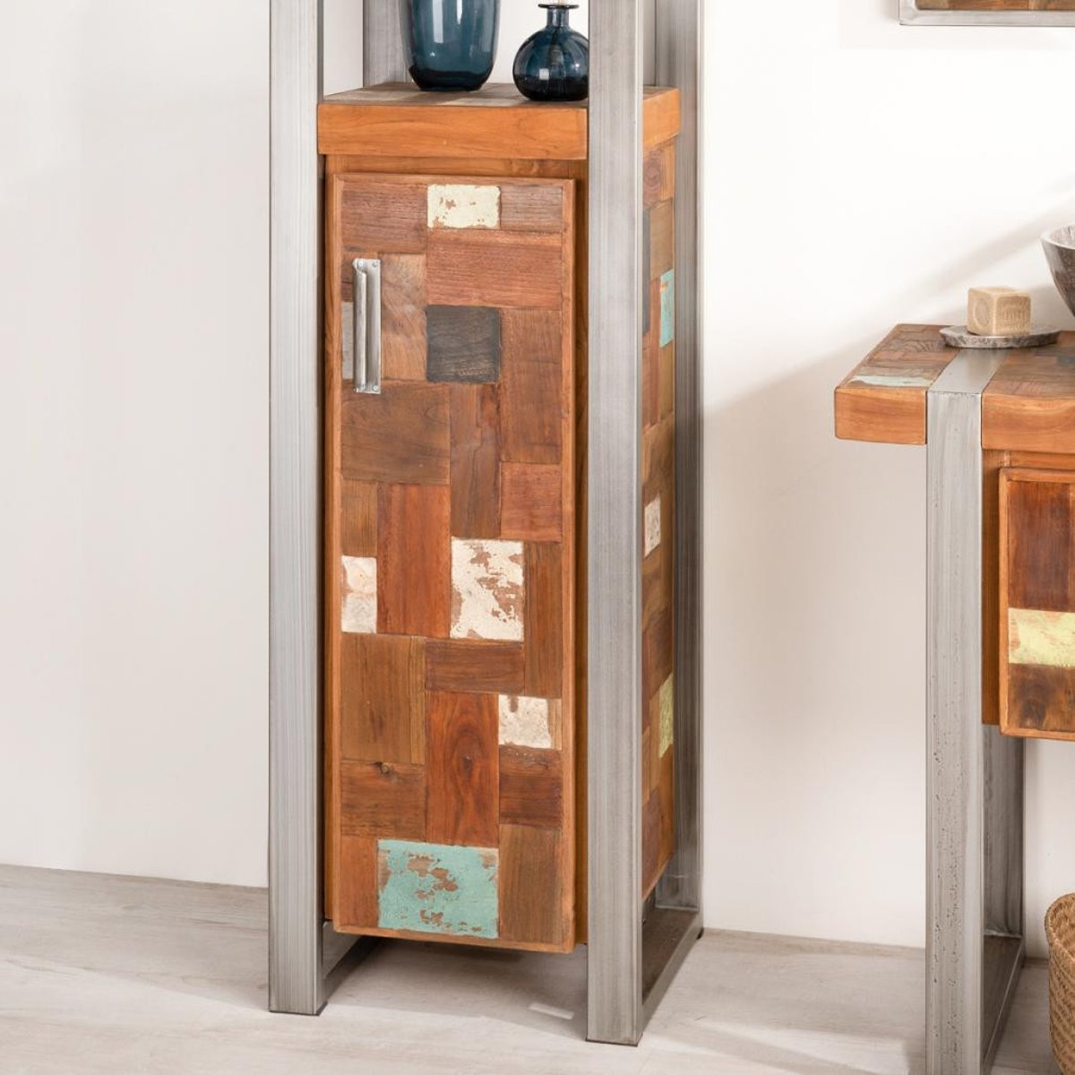 Colonne de teck métal rectangle 190 cm FACTORY naturel, WANDA COLLECTION