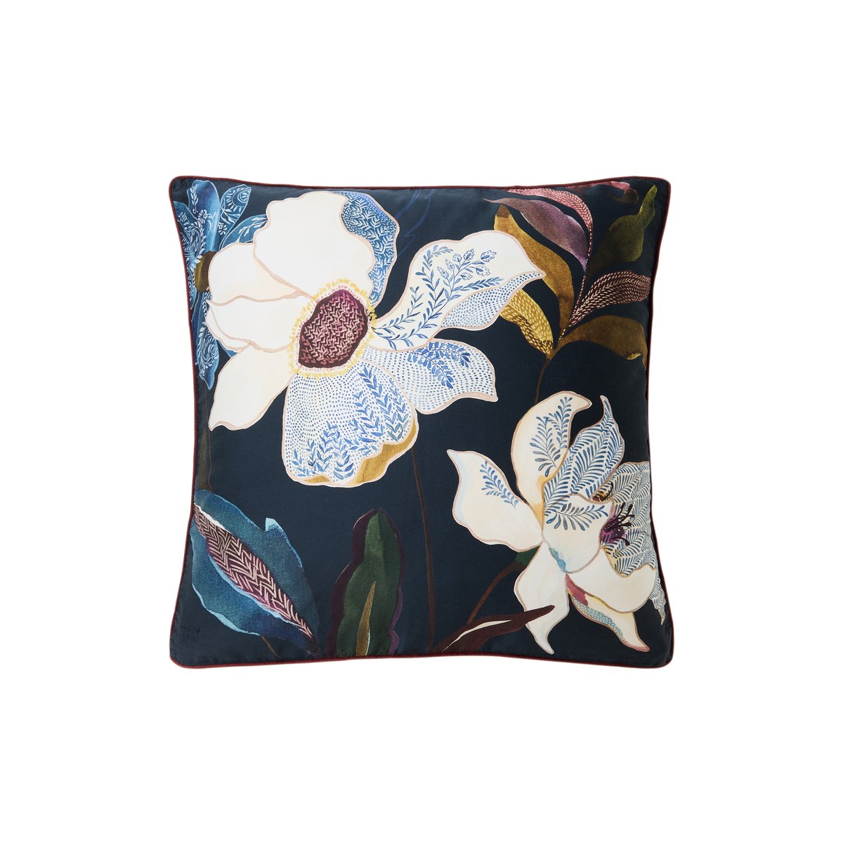 Taie d'oreiller carrée satin de coton ORINE imprimé, CARRE BLANC
