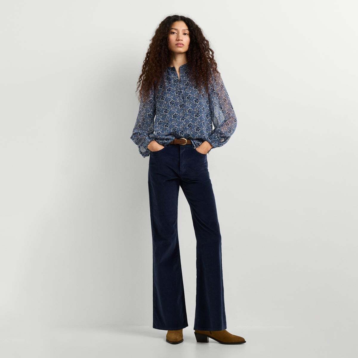 Blouse À Imprimé Floral En Chiffon bleu acier, PEPE JEANS