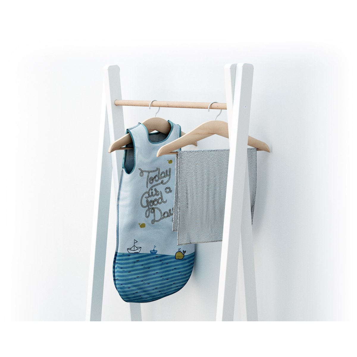 Porte vêtement enfant en bois HOOKI blanc et hêtre brut, AT4