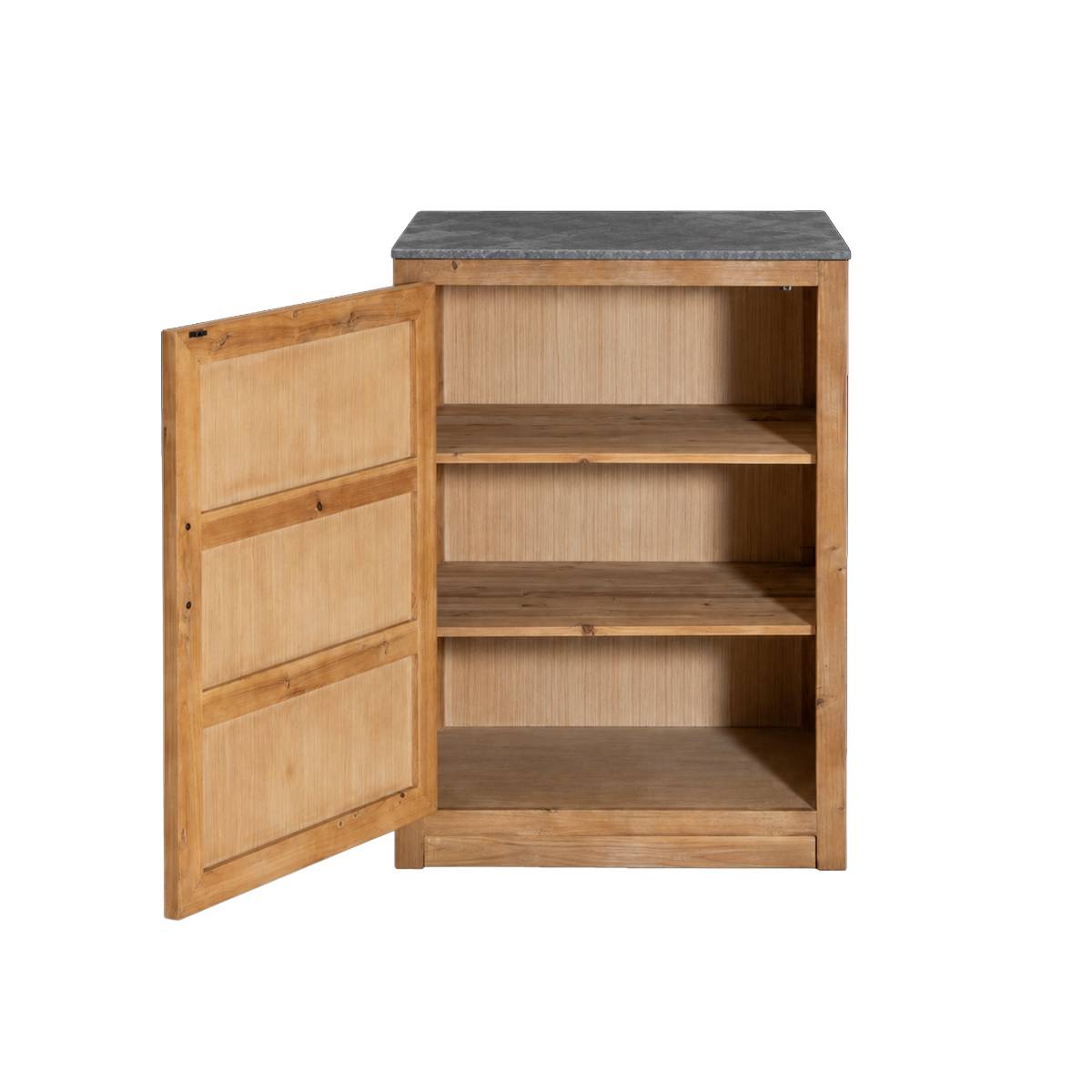 Meuble bas de cuisine en bois recyclé et pierre bleue CHAMPÊTRE bois clair, MADE IN MEUBLES