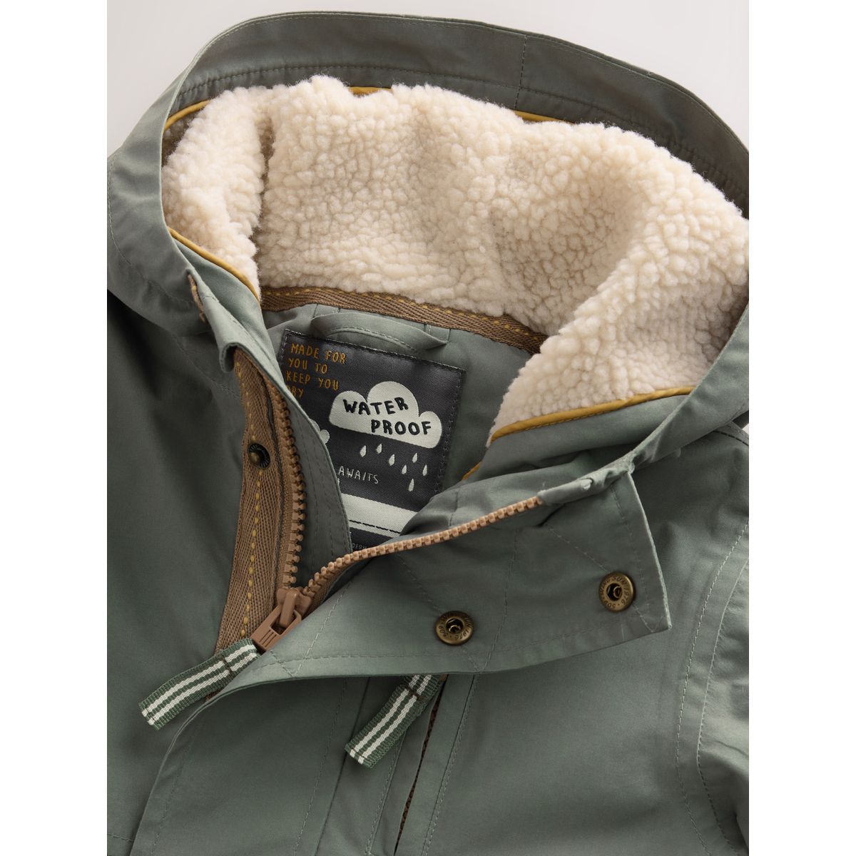 Parka imperméable à doublure en peau lainée vert, NEXT