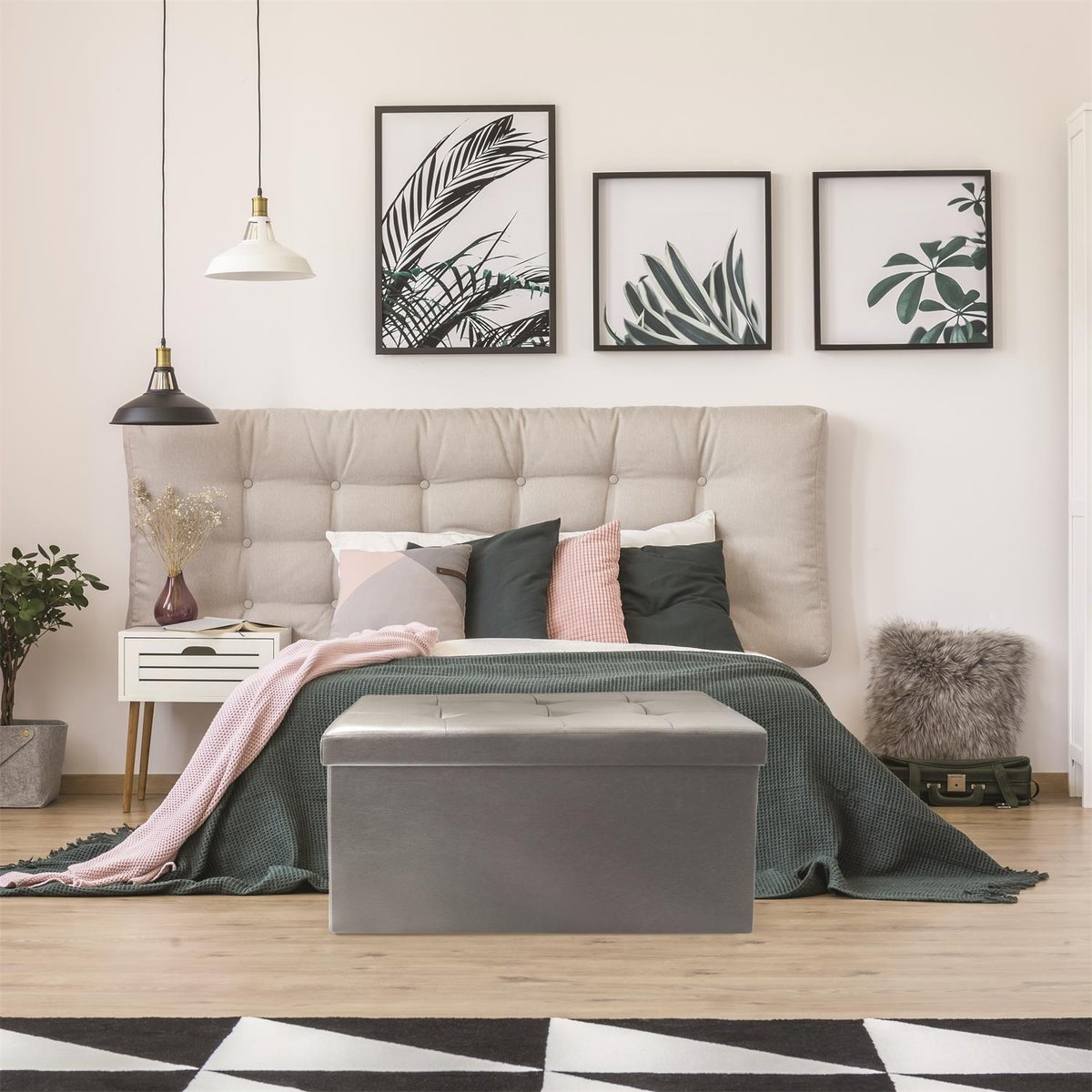 Banc coffre de rangement en polyuréthane Zoé Gris gris, EDEN
