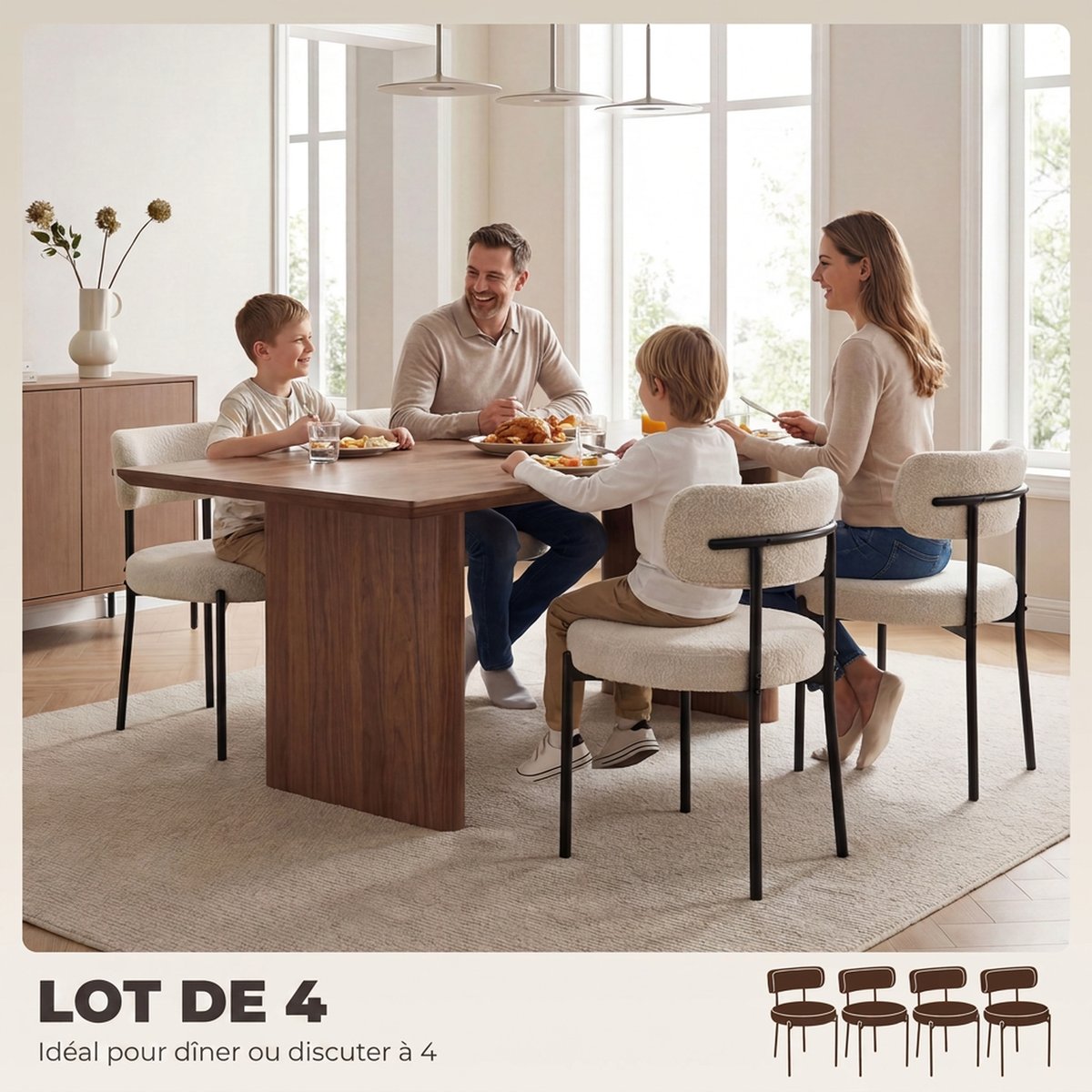 Chaise de salle à manger Tissu bouclette (100 beige, HOMCOM