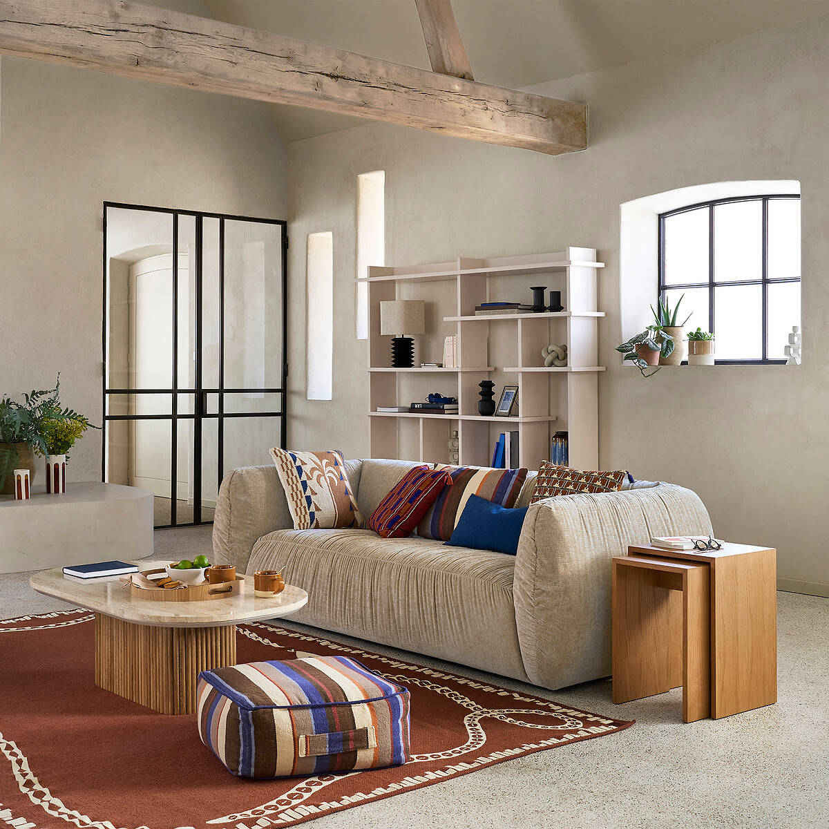 Canapé droit 3 ou 4 places, en chenille flammée, SILVER beige doré, LA REDOUTE INTERIEURS
