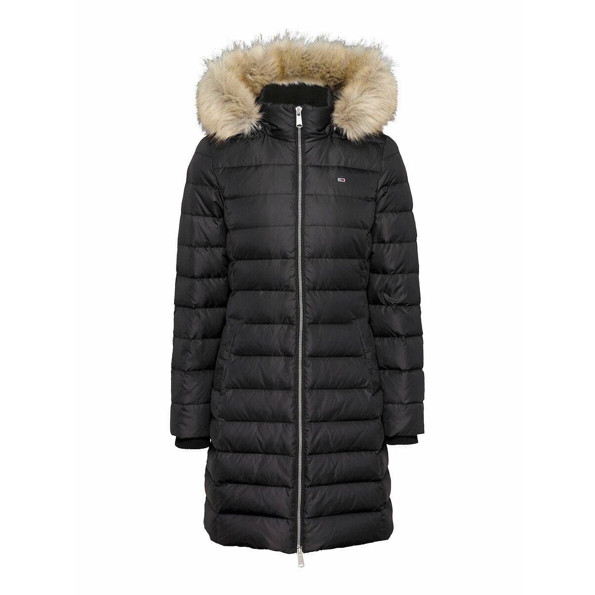 Doudoune longue zippée à capuche noir, TOMMY JEANS