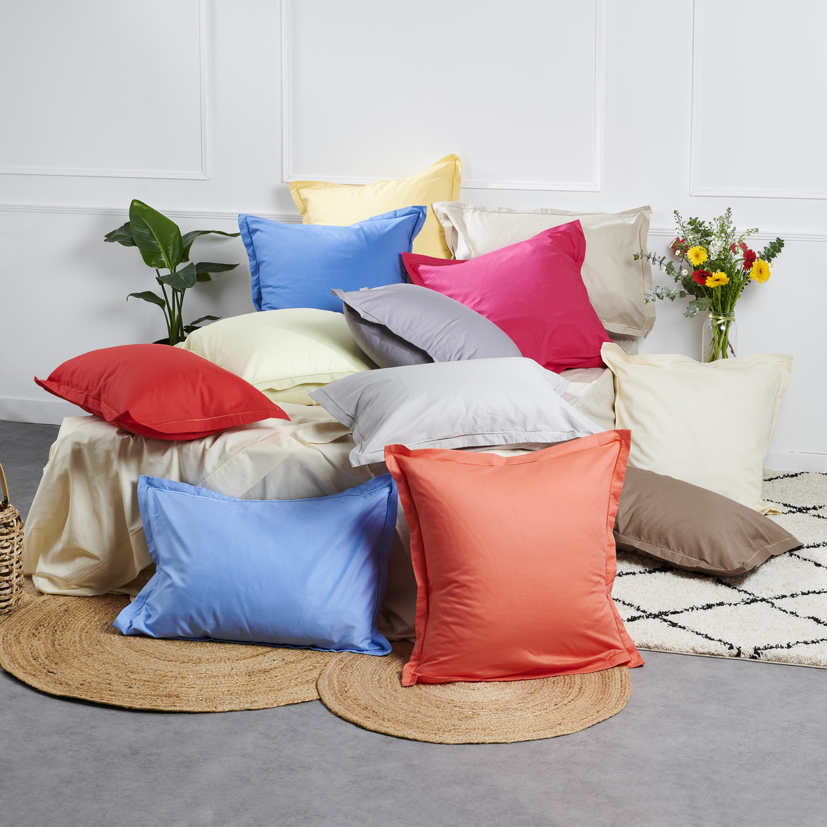Drap housse Double - UNI COTON rouge capucine, TRADITION DES VOSGES
